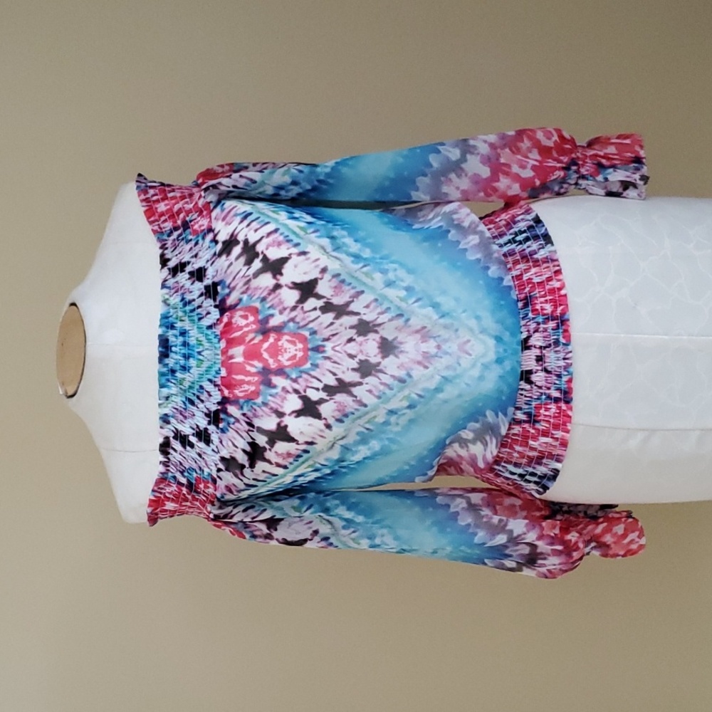 Bebe Off Shoulder Multi Print Top NWT